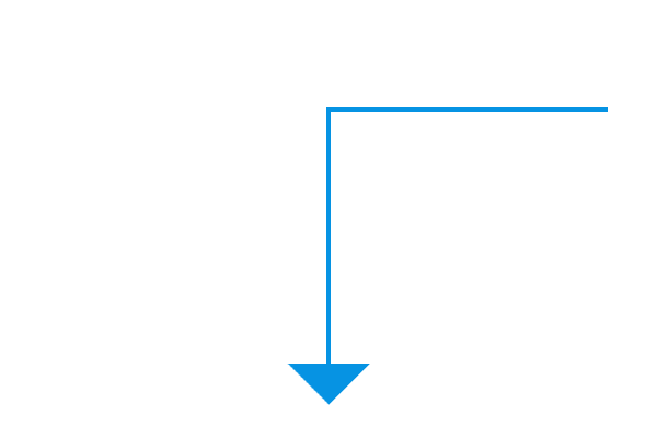 blue arrow pointing left then down